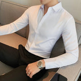 Hehope Mens Long Sleeve Shirts  Casual Slim Fit Men Dress Shirts Solid Color Formal Business Social Clothing Blouse Plus Size S-3XL