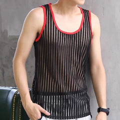 Hehope Summer New Man Sling Slim Thin Style Lace Mesh Tops Men's Hollow Out Sexy Fashion Sheer Tank Tops