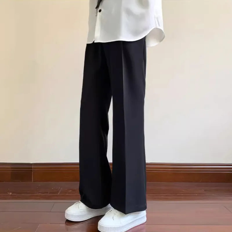 Hehope Summer Black Suit Pants Men Fashion Social Mens Dress Pants Korean Loose Bell-bottoms Pants Men Mens Office Formal Trousers