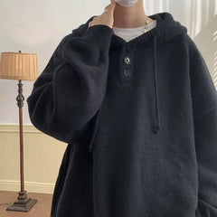 Hehope Men Hooded Sweater Spring and Autumn Seasons Japanese Vintage Lazy Coat Male Wearing Hat Knit Casual Fashion  Loose Sweater Top