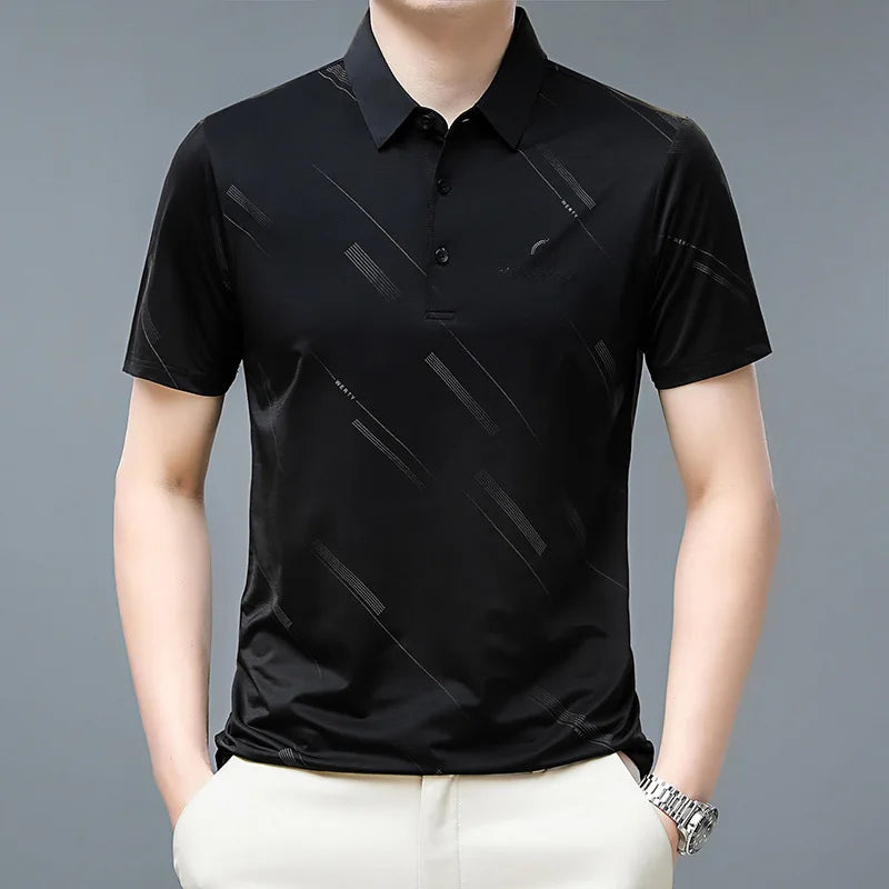 Hehope Summer New Men's Polo Solid Short Sleeve Polo T-shirt Relaxed Loose Letter Embroidery Printing Fashion Pullover Clothes