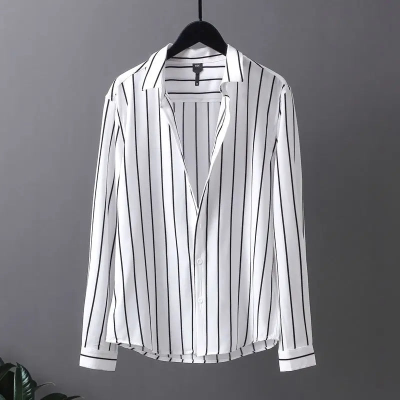 Hehope New Spring and Autumn Fashion Stripe Long Sleeve Fashion Casual Light Mature Style Design Sense Youth No Iron Shirt