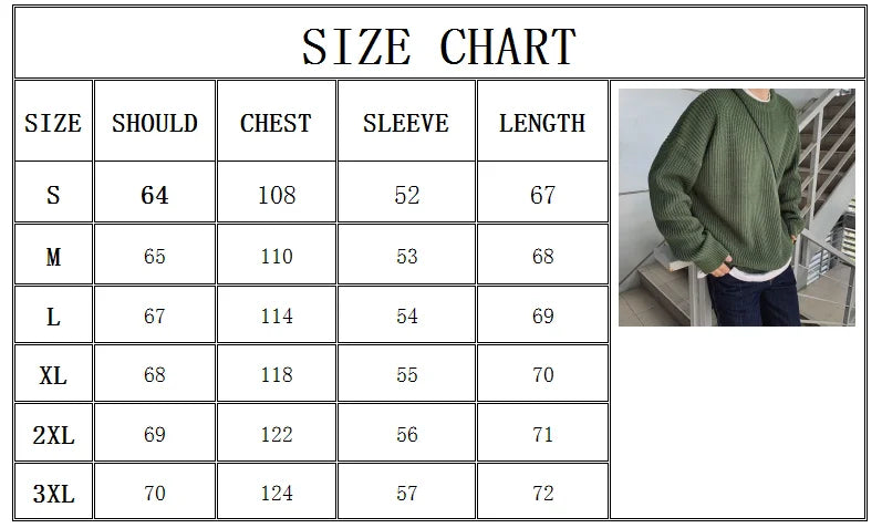 Hehope Autumn Winter Sweater Men Pullover Loose Knitted Sweater Korean Style Trend Green Sweaters Jumper Hip Hop Streetwear Knitwear