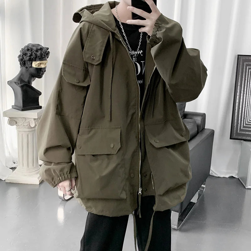 Hehope Japan Style Autumn Winter Cargo Jacket Men Muti-Pockets High Quality Hooded Zipper Jackets Streetwear Outdoor Jacktes Men