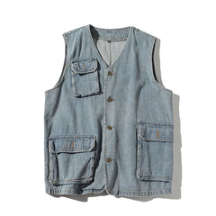 Hehope New Male Denim Waistcoat Veste Homme Men's Denim Vest Casual Slim Sleeveless Jacket Cowboy Vintage Pockets Jeans Vests