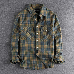 Hehope Kaji Retro Tooling Plaid Shirt Men's Flannel Sanding Comfortable Casual American Joker Shirt Jacket in Autumn and Winter