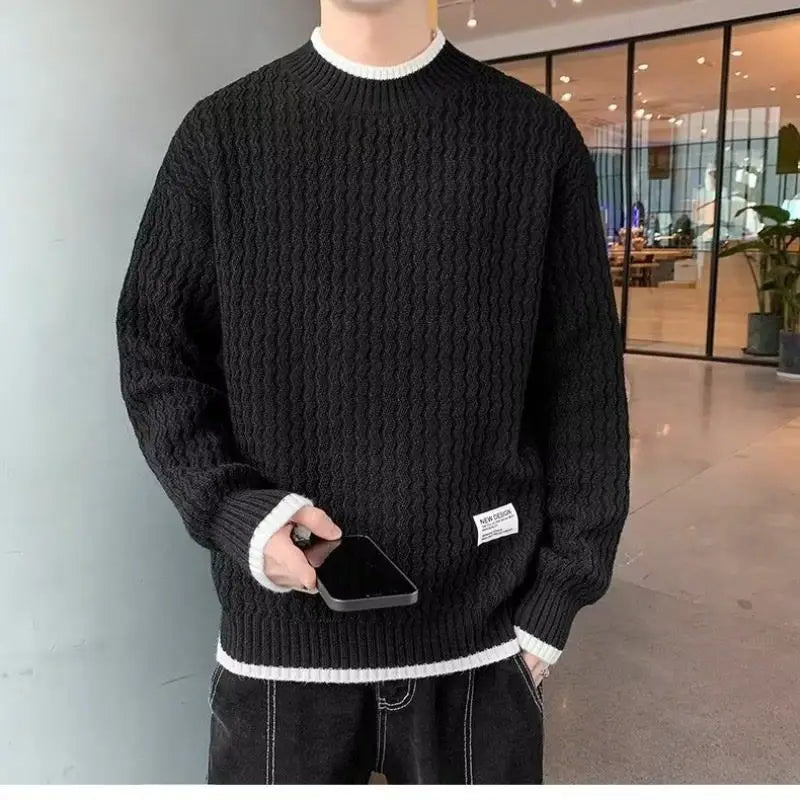 Hehope Winter Men's Sweater Round Neck Autumn Knitwear Loose Warm Pullover Solid Color Sweater Ropa Hombre