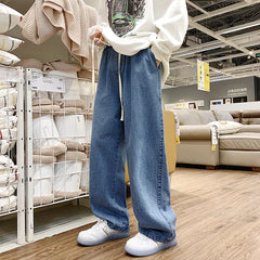 Hehope Fashion Retro Casual Jeans Wide-leg Jeans Mens Drawstring Streetwear Spring Wild Loose Hip Hop Straight Denim Pants Mens M-5XL