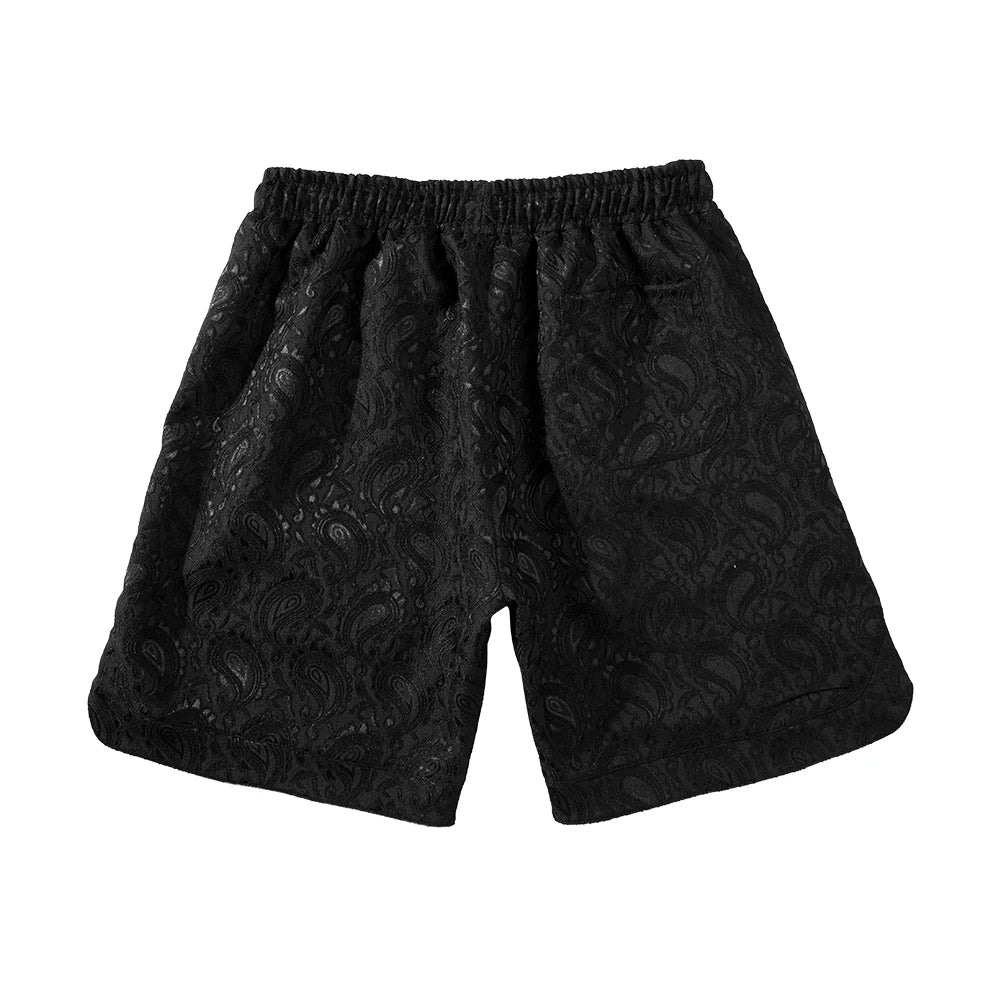 Hehope Streetwear West Coast Retro Cashew Flower Velvet Casual Shorts Embroidery Jacquard Hip Hop Oversized Men's Beach Shorts Summer