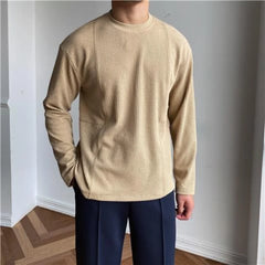 Hehope British Thick Pit Striped Round Neck Long Sleeve T-shirt Japanese Korean Edition Simple Casual Breathable Bottoming Shirt Men