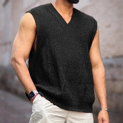 Hehope 2024 Spring Autumn Sweater Vest Men Simple All-match V-neck Solid loose Sleeveless Male Tops Basic  Leisure Knitted Clothing