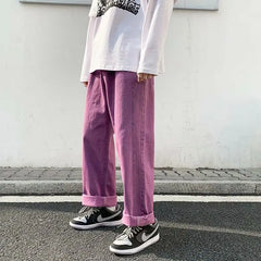 Hehope Autumn New Men Purple Baggy Jeans Korean Fashion Streetwear Wide Leg Pants Elastic Waist Straight Loose Denim trousers Male