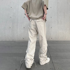 Hehope Baggy Cargo Pants Men Y2k Streetwear Bright White Straight-leg Autumn Elastic Waist Wide Leg Casual Oversized Stacked Trousers