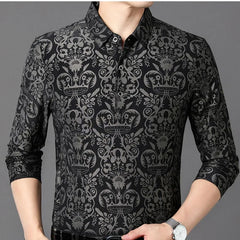 Hehope Autumn New Men's Long Sleeve Turn-down Collar Button Fashion Business Loose Large Solid Color Printed Pullover Polo Shirts Tops