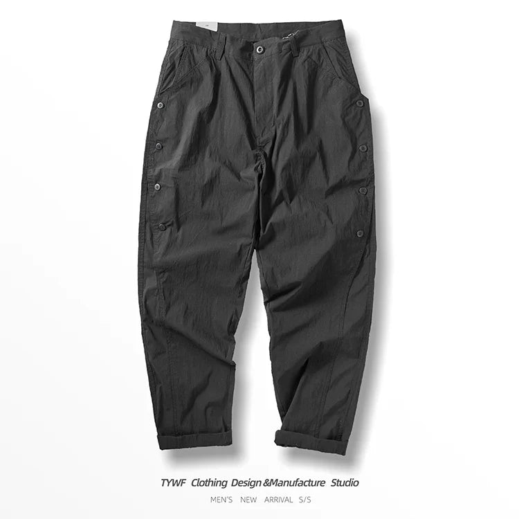 Hehope Mountain speed dry pants men's thin elastic spring and summer loose pants ins trend breasted casual taper pants