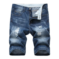 Hehope Summer New Style Cotton Denim Shorts Men Elastic Straight Slim Fit Casual Short Jeans Male Solid Retro Blue Ripped Shorts