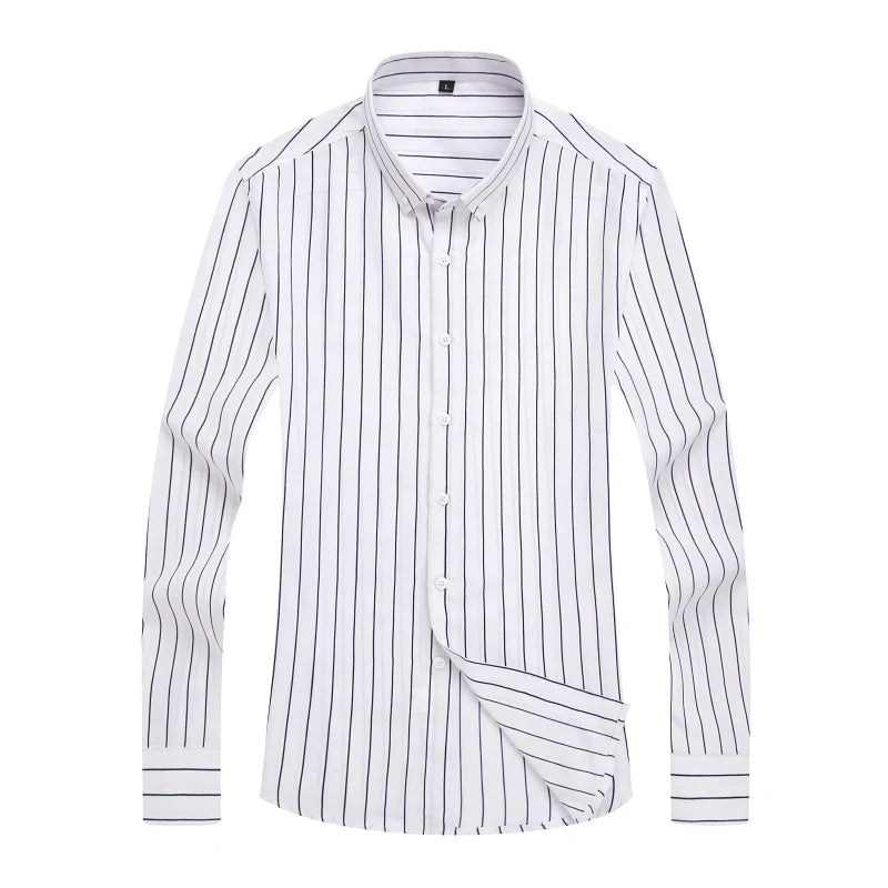 Hehope M-5XL Autumn New Men's Striped Shirt Solid Casual Long Sleeve Slim Fit Korean Edition Business Formal Laydown Shirt