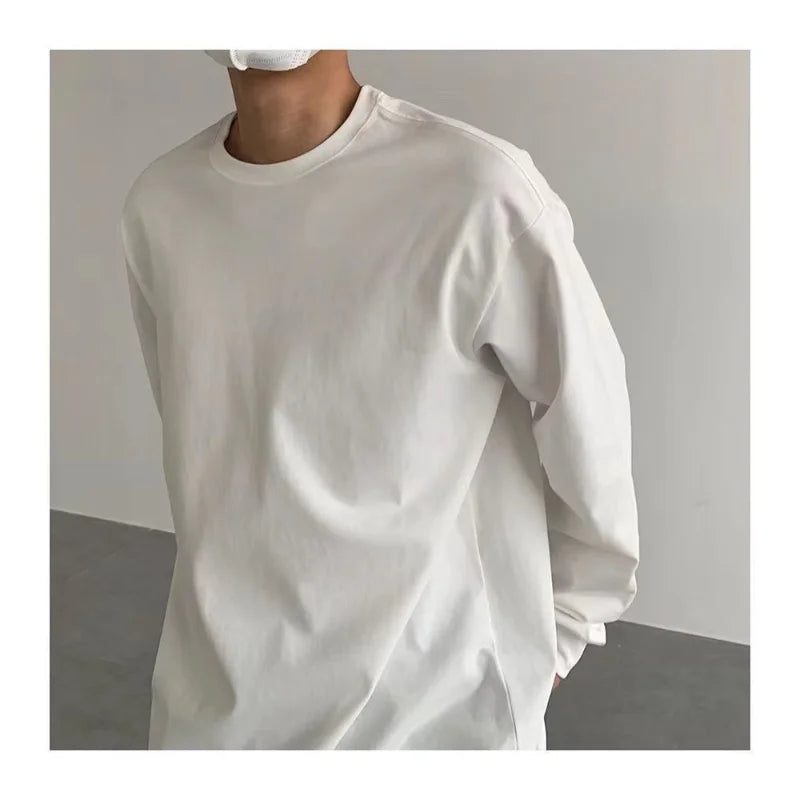 Hehope New Spring and Autumn Fashion Simple Trend Loose Relaxed Round Neck Solid Color Underlay Outwear Versatile Oversize T-shirt