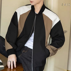 Hehope Spring and Autumn Fashion Trend High End Wrinkle Resistant Panel Contrast Loose Versatile Casual Round Neck Men's Baseball Coat