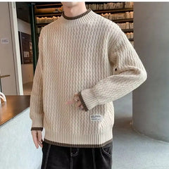 Hehope Winter Men's Sweater Round Neck Autumn Knitwear Loose Warm Pullover Solid Color Sweater Ropa Hombre