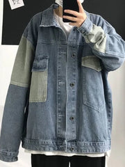 Hehope Patchwork Denim Jacket Men Korean Version Trend Versatile Loose Handsome Workwear Casual Autumn Tide Coat Men Clothing Outwear