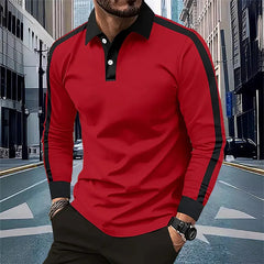 Hehope Men's Long Sleeved Polo Shirt, Spring and Autumn Casual Sports Breathable Top, Men's Fashion Patchwork Polo Shirt