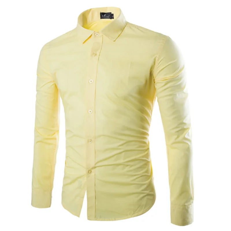 Hehope 14 Colors Solid Color Men's Fashionable Candy Color Shirt Men's Casual Long Sleeve Shirt for Men