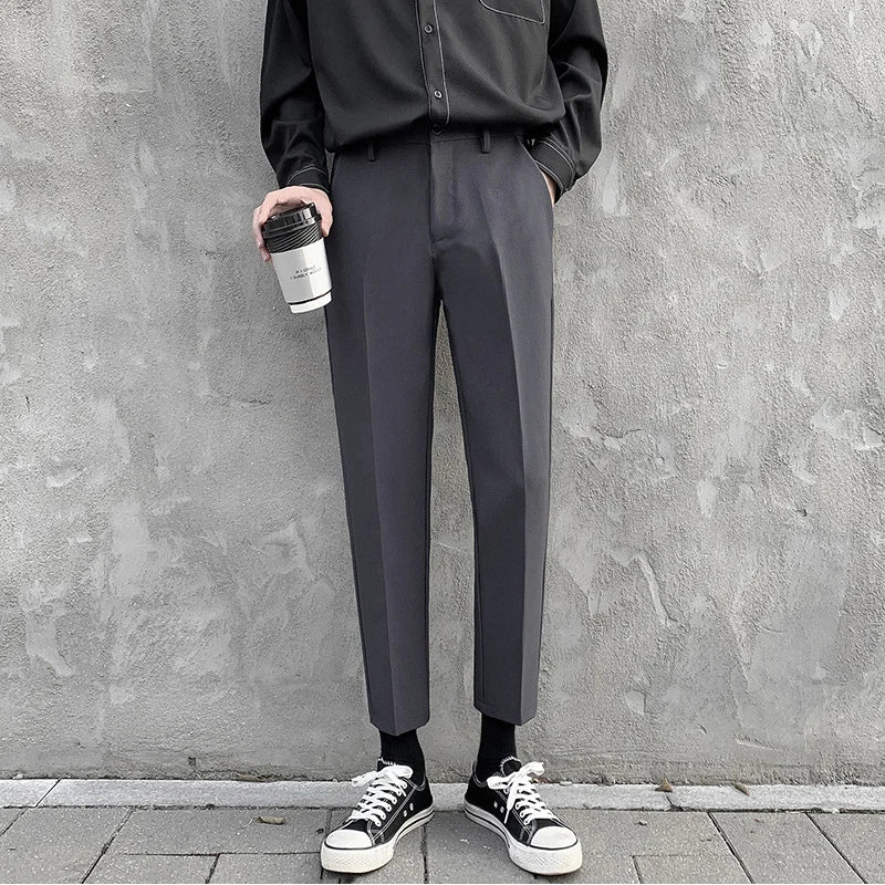 Hehope Brand Fashion Cropped Pants Men 2024 New Autumn Fit Mid Rise Man Tapered Pants Korean Office Business Overalls Male