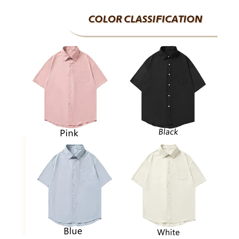 Hehope Brand 2024 Summer New Plain Shirt for Men Half Sleeve Minimalist Fashion Man Shirts Korean Streetwear Clothes Teenagers