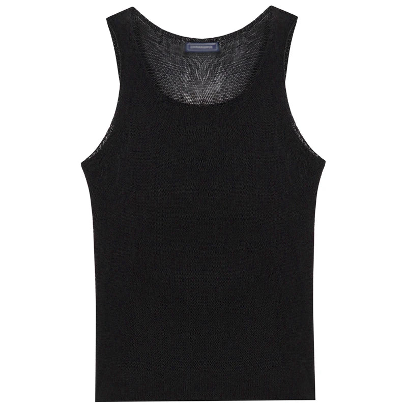 Hehope Leisure Sleeveless Breathable Thin Vest Men Knitted Solid Color Slim Fit Tank Tops Casual Bottoming Tops Mens Knitting Camisoles