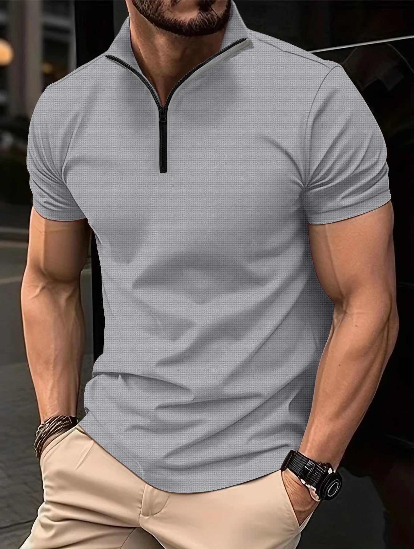 Hehope Summer Men's POLO Shirt Trend New Henry Zipper Breathable Quick Drying Fashion Business personality Street POLO Shirt