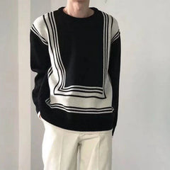 Hehope Autumn Winter Striped Knit Sweater for Men Thickened Knitted Sweater Loose Pullover Round Neck Jumper Mens Clothing