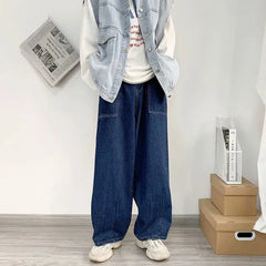 Hehope Spring Autumn New Solid Color Cowboy Straight Pants Man Japanese Style Loose Fashion Hip Hop Personality Wide Leg Trousers