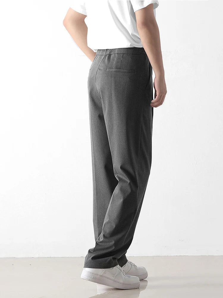 Hehope 2024 New Summer Casual Pants Men Korean Fashion Banding Waist Straight Long Slacks Loose Draped Suit Pants Male Grey Trousers