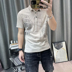 Hehope Men's Clothing Turn-down Collar Simplicity Short Sleeve Button Solid Color Loose Pullovers Fashion Casual T-Shirts Summer