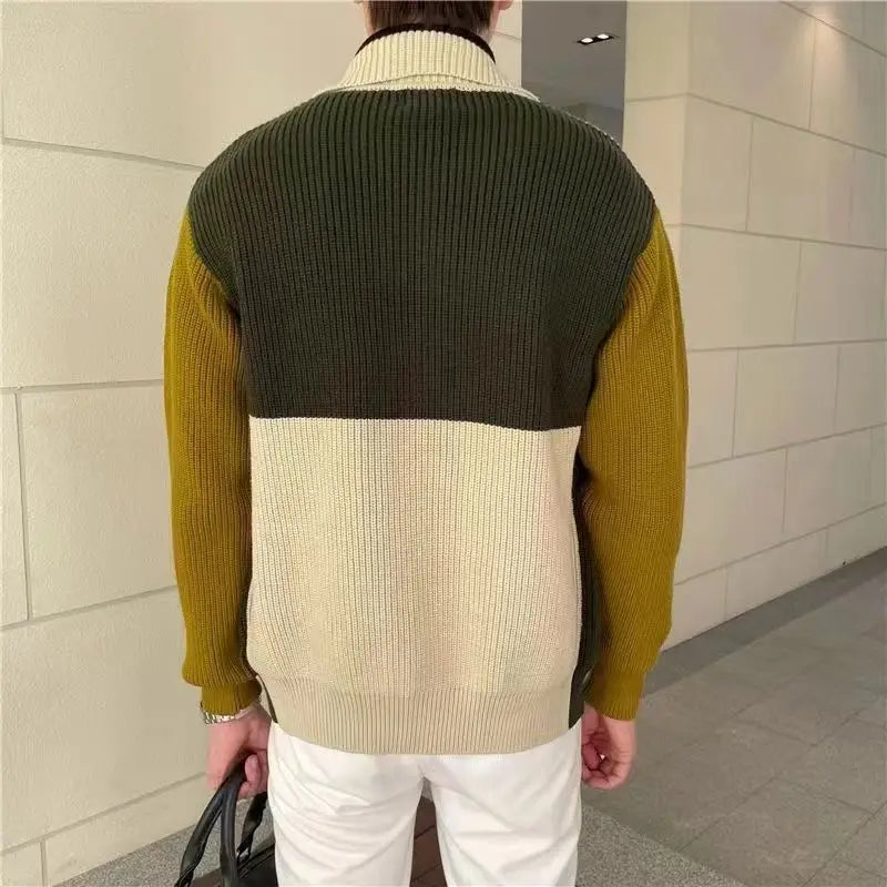 Hehope Men Knitted Polos Shirts Cardigan Vertical Stripe Long Sleeve Button Men's Tops Spring Autumn Brand Slim Lapel Sweater For Male