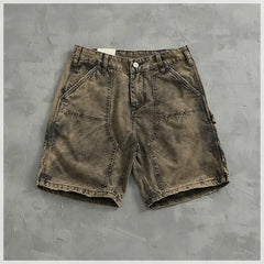 Hehope Heavy Wash Cargo Shorts Men Retro Mud Gray to Do Old Straight Leg Trousers American Casual All-in-one Five-minute Pants