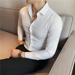 Hehope Spring Mens Shirts High Quality Long Sleeve Solid Color Business Casual Dress Shirts Social Party Fashion Men's Clothing