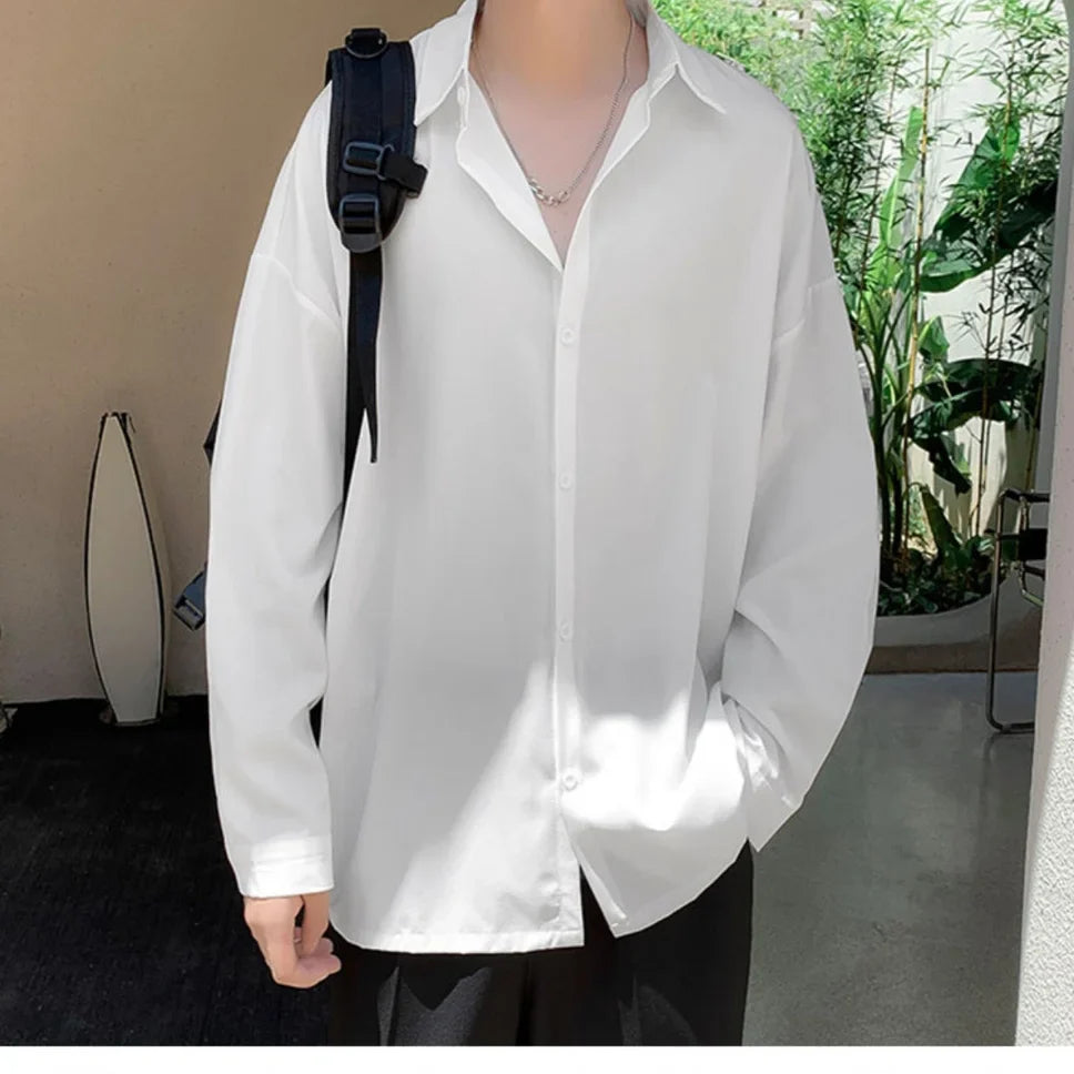 Hehope Young Style Korean Street Casual Shirts Fashion Office Lady Loose Solid Spring Summer Thin Simplicity Men's Clothing Handsome