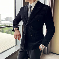 Hehope Mens Corduroy Blazers British Style Autumn Male Slim Fit Suit Jackets High Quality Tuxedo Office Fashion Brand Men Clothing