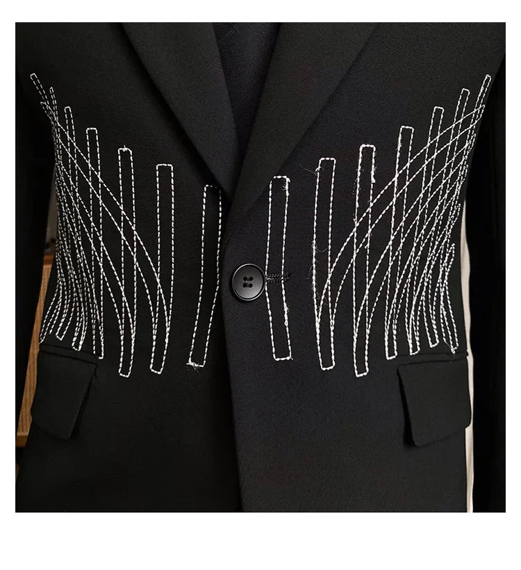 Hehope Streetwear Casual Blazer Hombre Double Breasted Embroidery Pattern Blazer Jacket Stage Male Terno Masculino Prom Blazer For Men