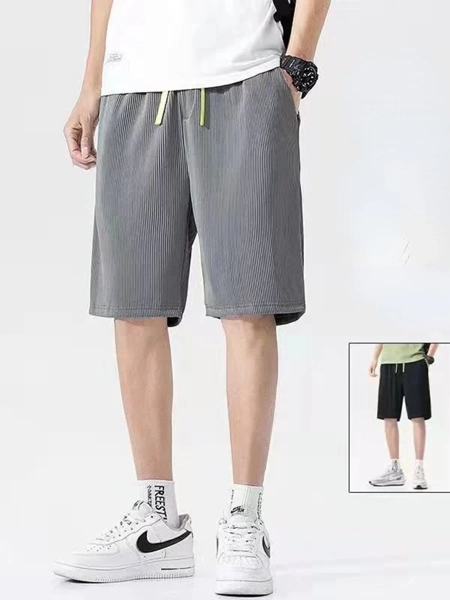 Hehope New Stripe Casual Men Pants Shorts Wide Rope Trendy Male Oversized Beach Pants Fashion Summer Knee Length Trousers