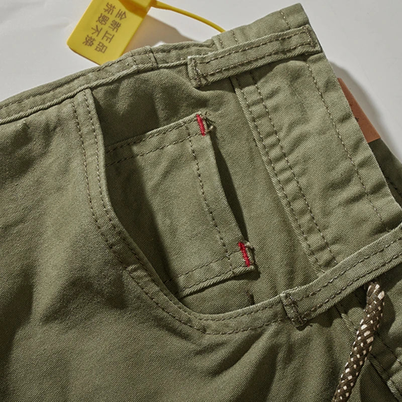 Hehope Summer Army green cargo shorts men's fashion multi-pocket outdoor cotton elastic woven n-style retro casual pants