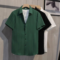 Hehope Spring Summer Thin Short Sleeve Men's Clothing Turn-down Collar Man Simplicity Handsome Button Solid Casual Fashion Shirts