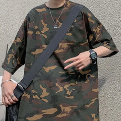 Hehope Loose Oversized Men's Clothing Short Sleeve Round Neck Fashion Casual All-match High Street Camouflage Printed Summer T-shirt