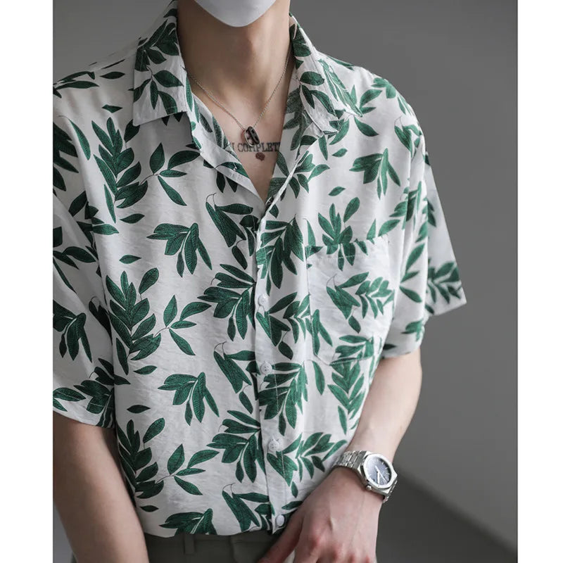 Hehope Summer Short Sleeved Shirt Men Fashion Printed Casual Shirt Men Streetwear Korean Loose Floral Shirts Mens Hawaiian Shirt M-XL