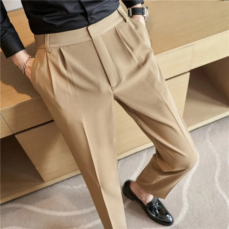 Hehope Men Suit Pants Autumn British Style Slim Fit Solid Casual Pantalon Homme Wedding Party Formal Dress Trousers Men Clothing