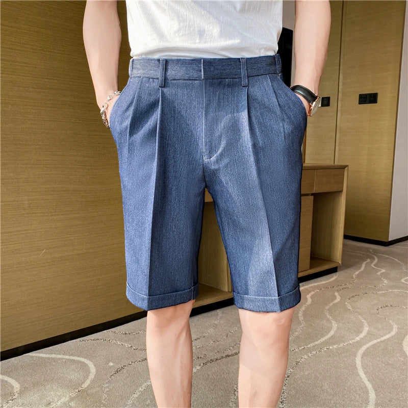 Hehope British Style Men's Summer Slim Fit Casual Shorts/Male High Quality Fashion Solid Color Shorts