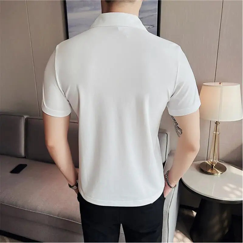 Hehope Summer Men Short Sleeve Polo Shirt Fashion Simple White Solid Casual Lapel Slim Fit Formal Male Polo Shirt Homme Streetwear