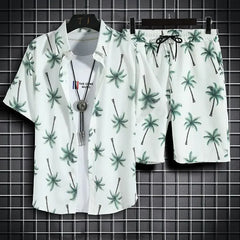 Hehope Summer New Men Beach Clothes 2 Piece Set Quick Dry Hawaiian Shirt Shorts Set Men Fashion Clothing Printing Casual Male Outfits